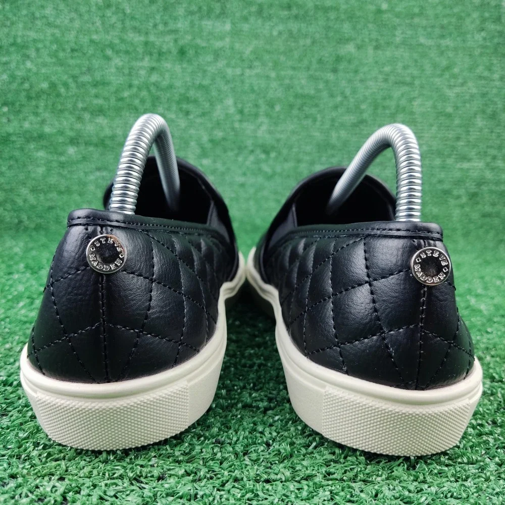 Steve Madden Sneakers Womens 10 Black Ecentrcq Quilted Slip On Faux Leather Shoe